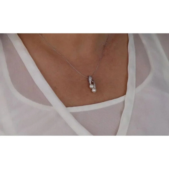 Pendant Only 10K White Gold Freshwater Pearl and Diamond Pendant - Picture 2 of 5